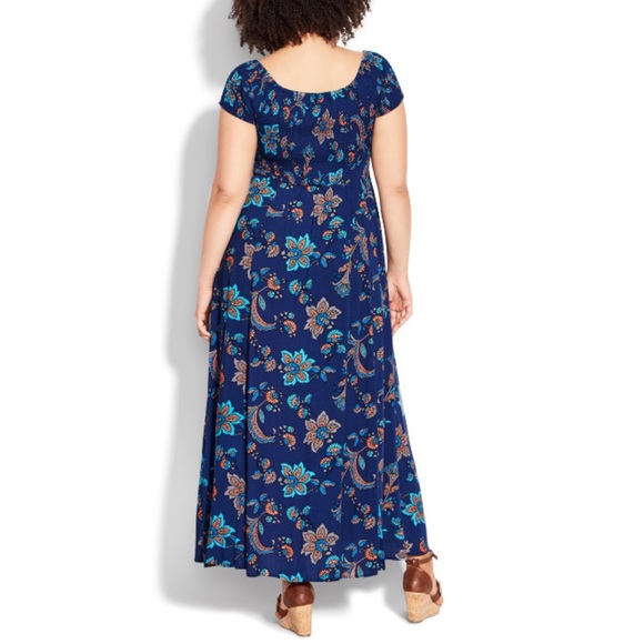 LORALETTE 20W On Off Shoulder Blue Floral Raelynn Maxi Dress (E31.10) - Picture 2 of 6